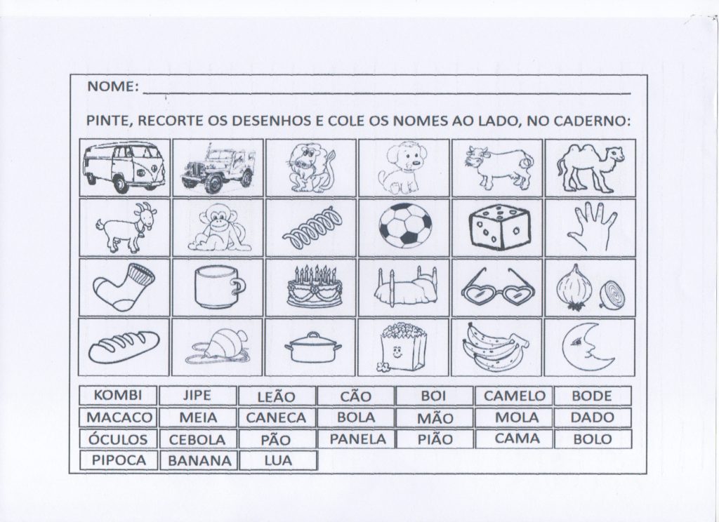 Figura Palavra recorte e cole no caderno