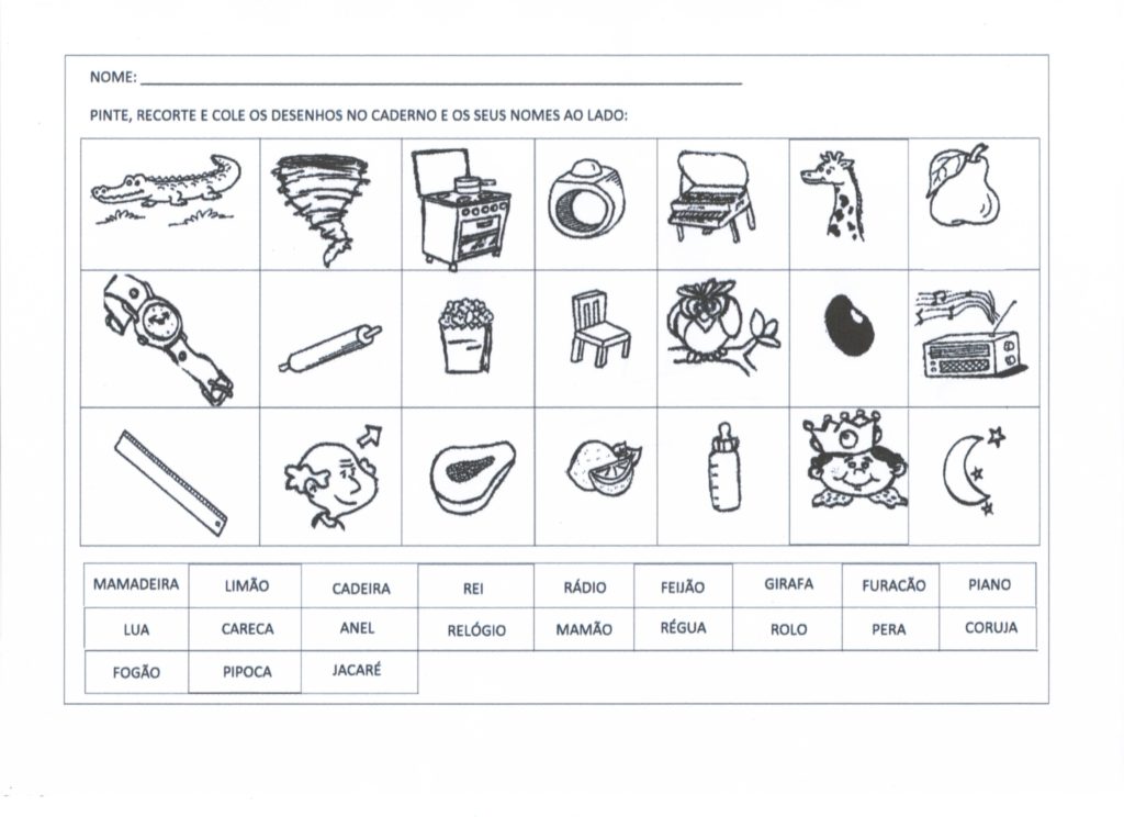 Recorte e cole desenhos e figuras