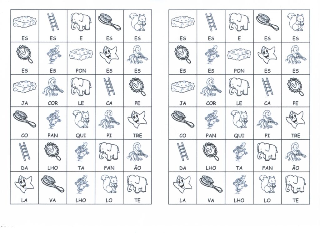 Desenhos com sílabas para montar D-E - Folha 01