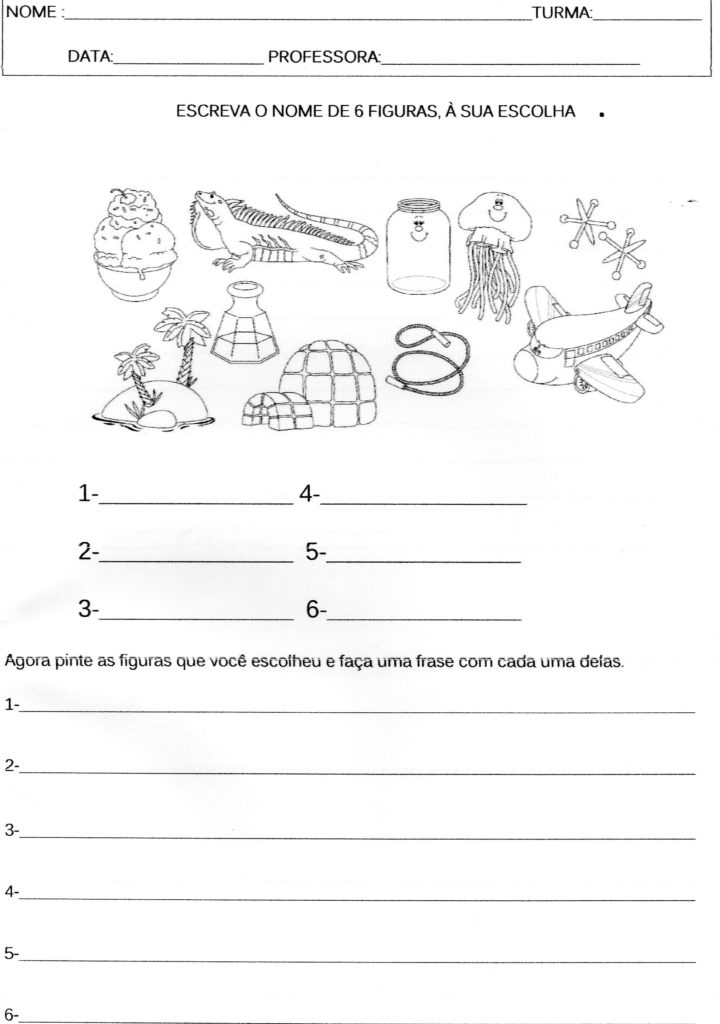 Escrever o nome das figuras pintar escrever frases