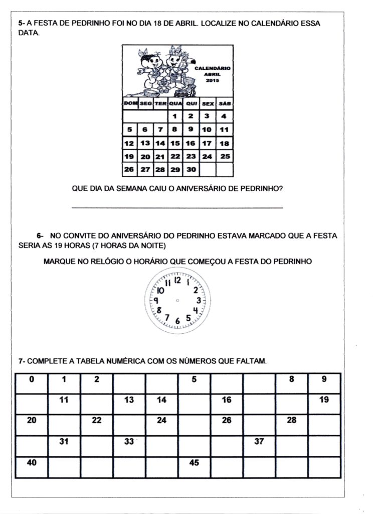 Avaliação de Matemática-2 Ano-Parte 2-Folha 1