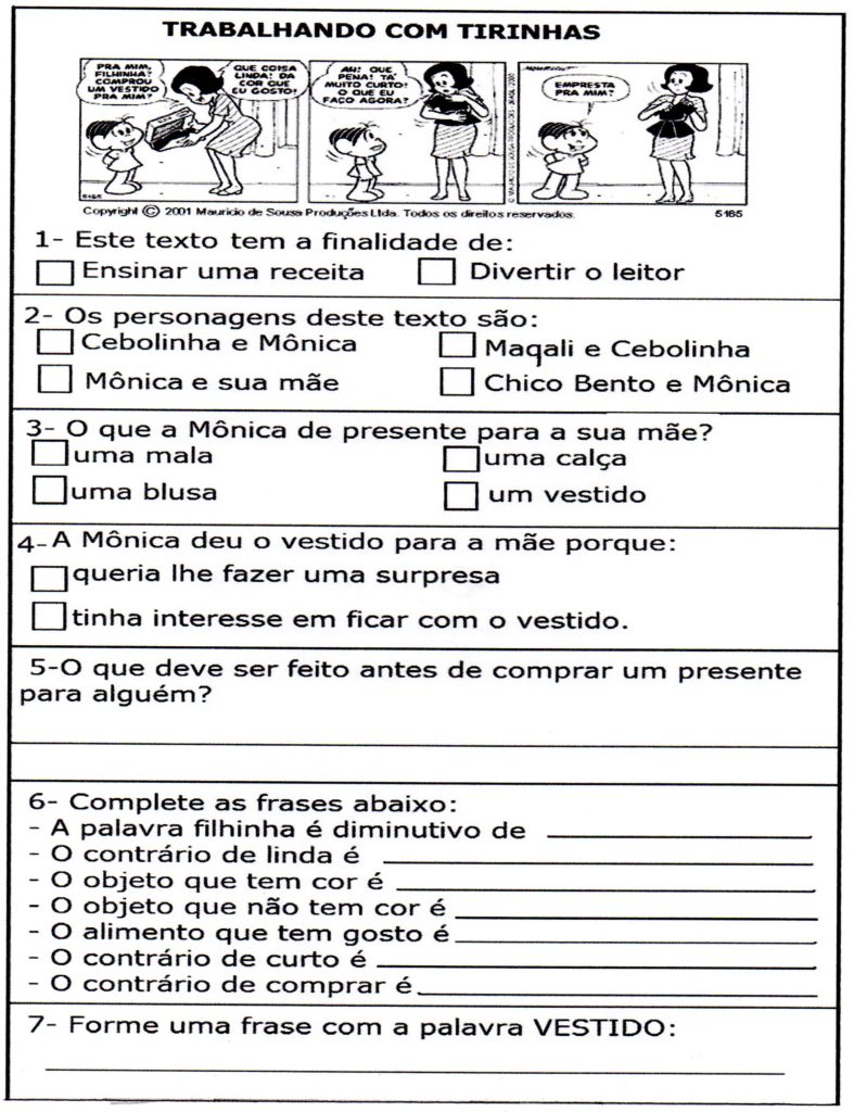 Interpretação de Tirinha Turma da Mônica