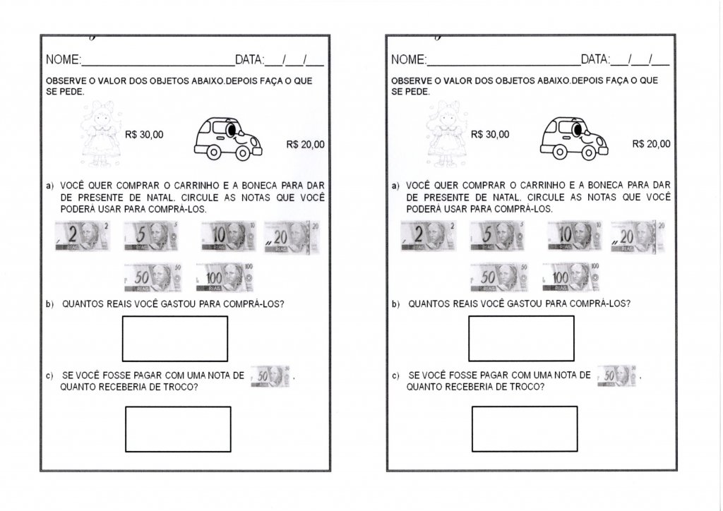 Matemática-Sistema Monetário Compras