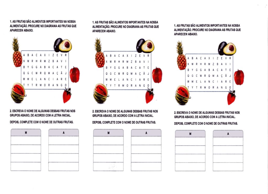 Atividade Frutas-Caça-Palavras-Parte 01-Folha 1