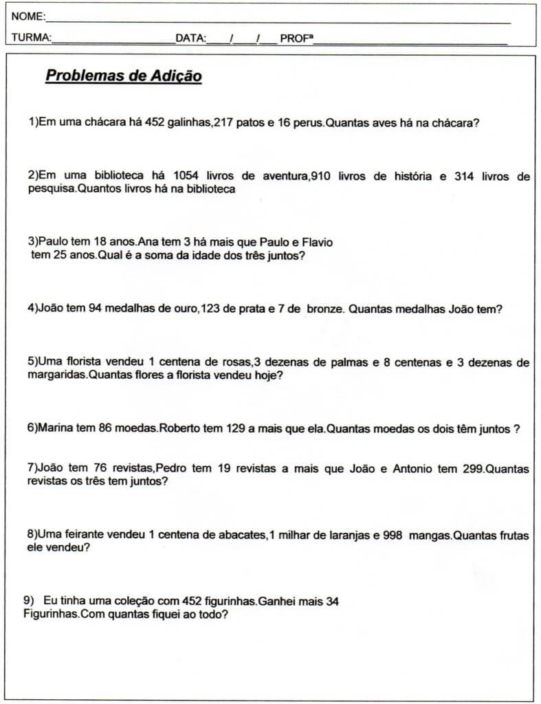 Atividade de Matemática-Problemas de Adição