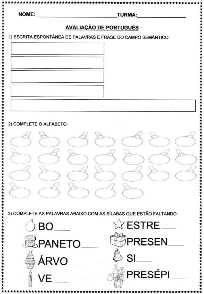 Avaliação Língua Portuguesa-Natal-Folha 1