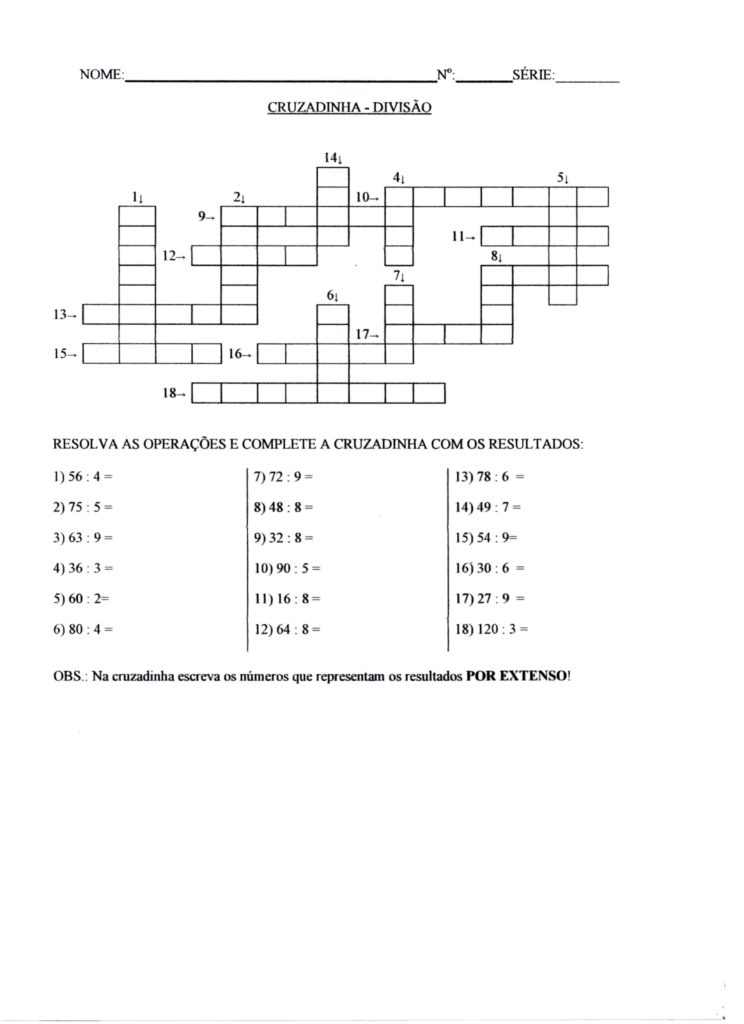 Cruzadinha Divisão-EJA-Números por extenso