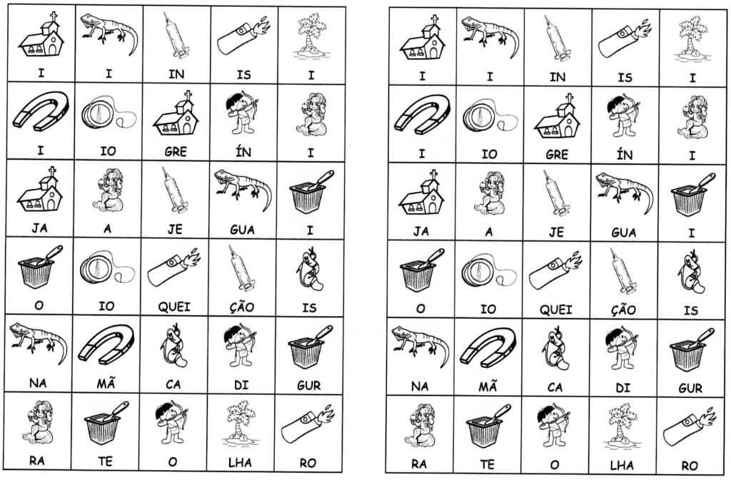 Desenhos com sílabas para montar I-J-Folha 1