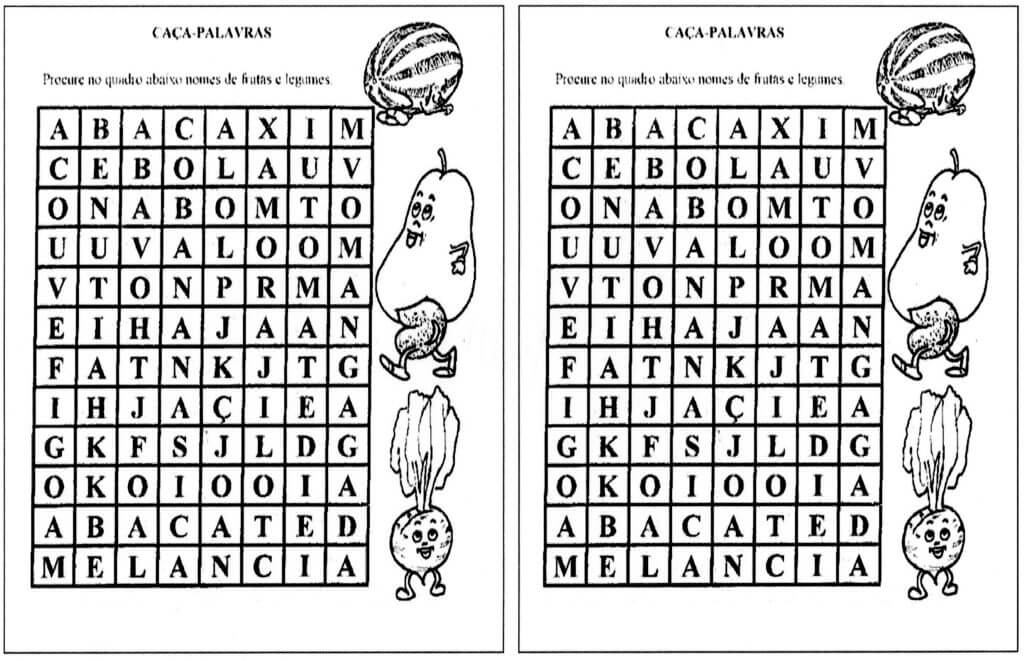 Caça-Palavras Legumes e frutas