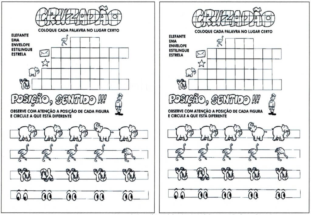 Cruzadinha Palavra e Posição, igual e diferente