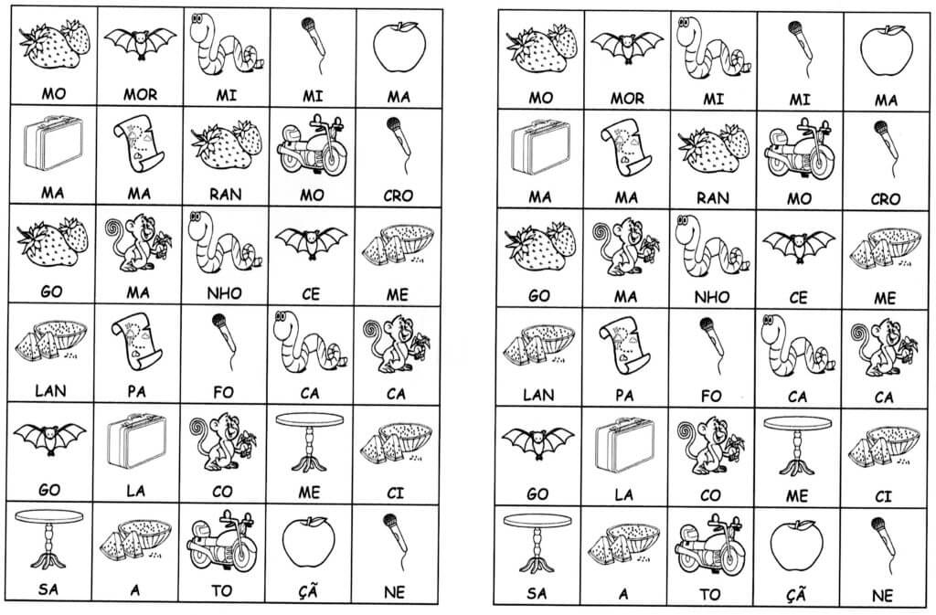 Desenhos com sílabas para montar L e M