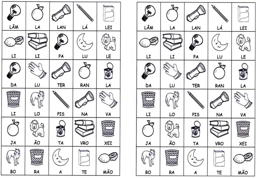 Desenhos com sílabas para montar L e M