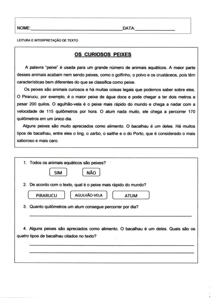 Leitura e Interpretação de texto-Os Curiosos Peixes 01