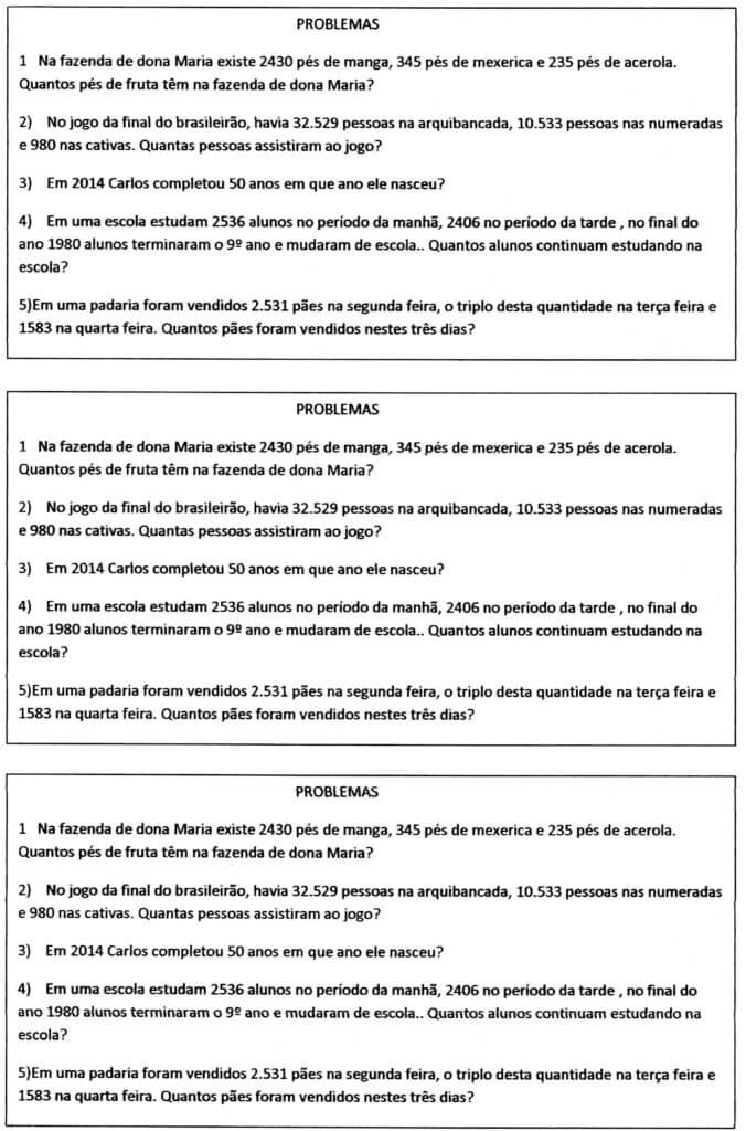 Problemas de Matemática-Resolver no caderno