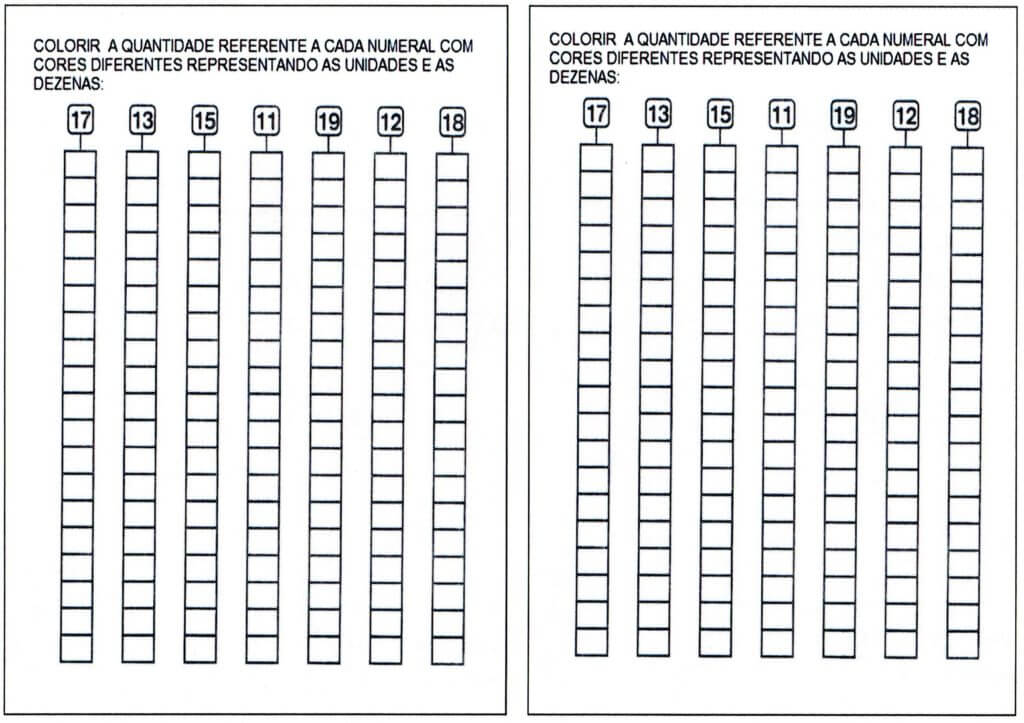 Atividade de Matemática para Colorir a quantidade-numeral-dezena