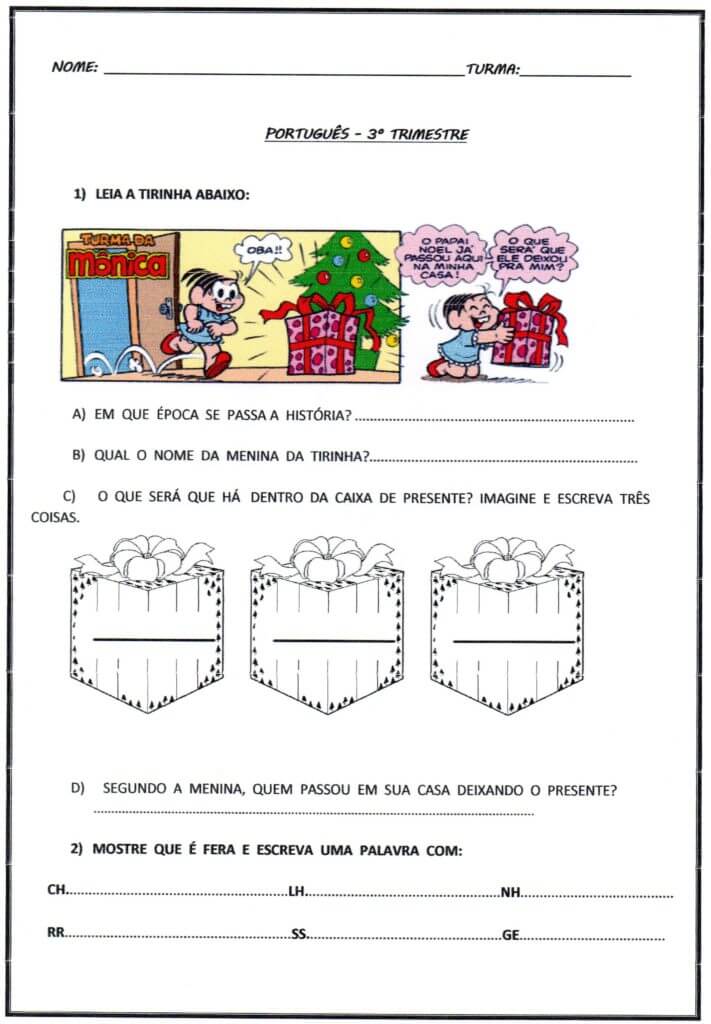 Avaliação Língua Portuguesa-Natal-3º Trimestre-1-Folha 1