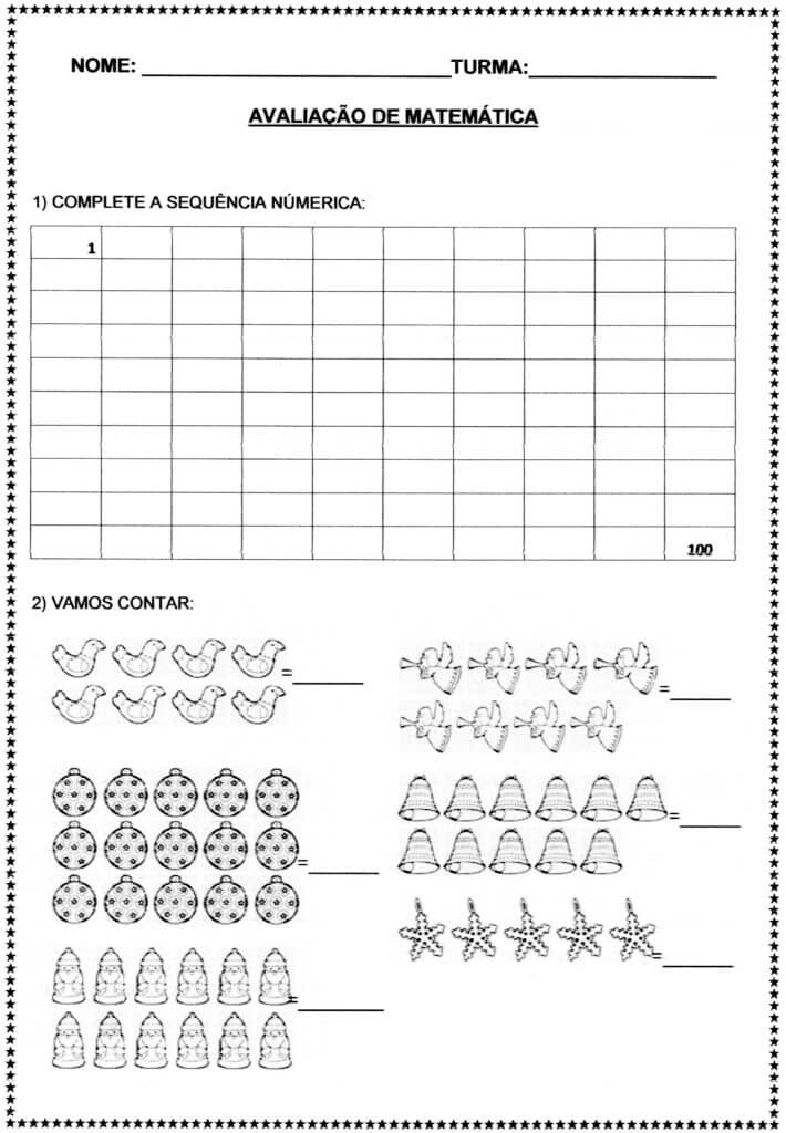 Avaliação Matemática-Natal 2º ANO-Folha 1
