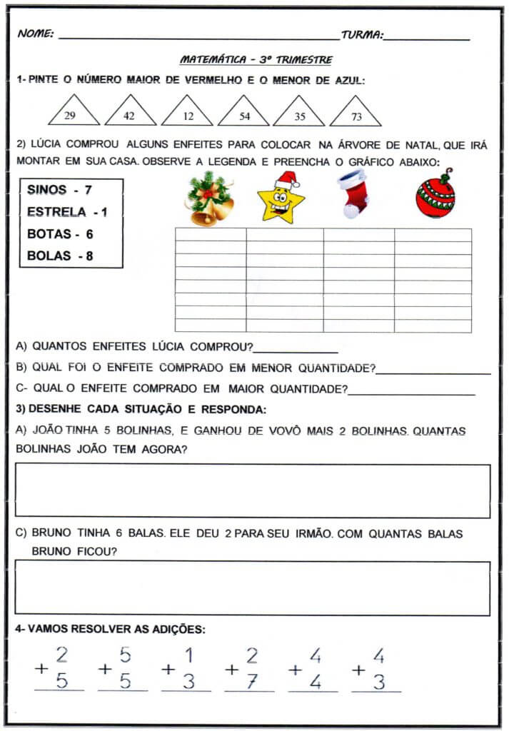 Avaliação Matemática-Natal-3 Trimestre-1-Folha 1