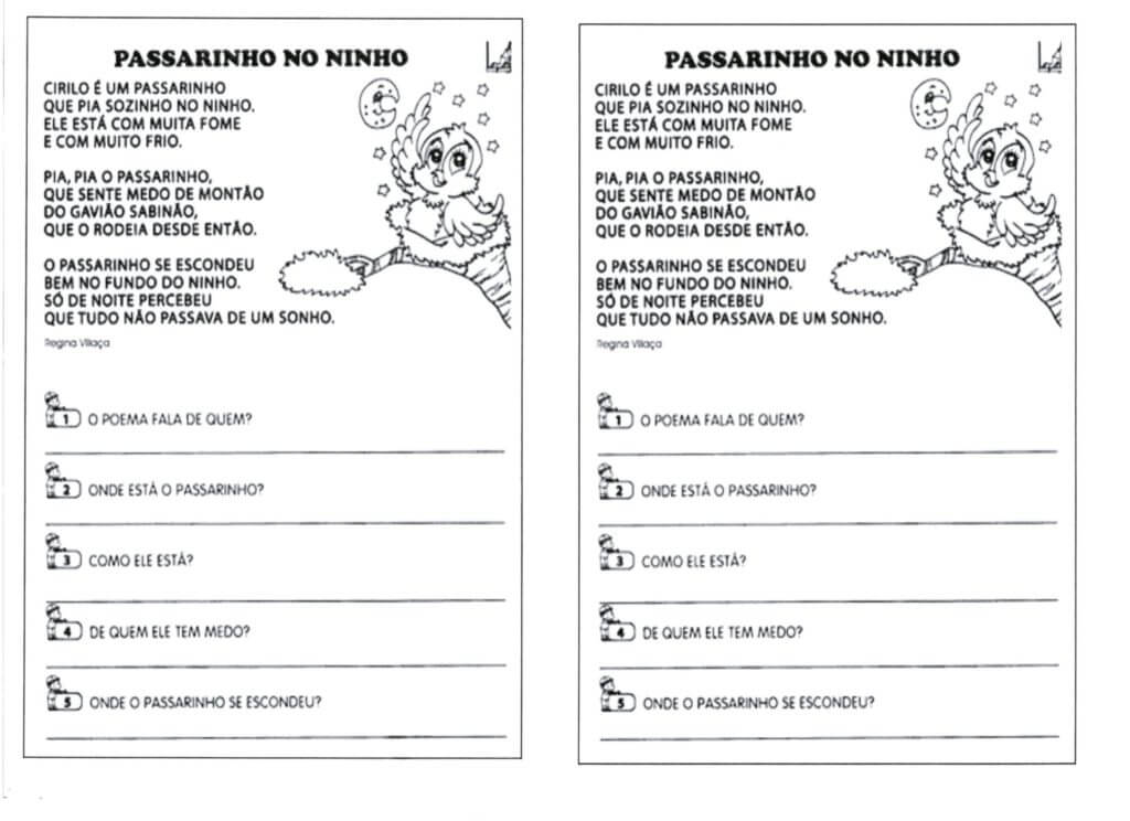 Interpretação de texto-Passarinho no ninho