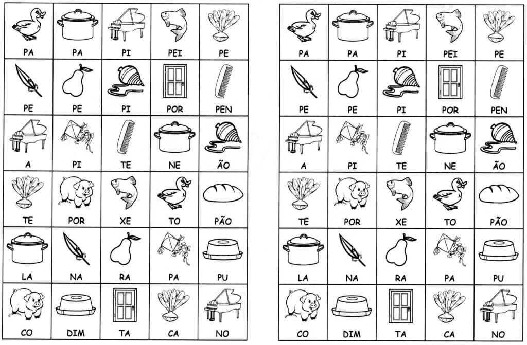 Desenhos com sílabas para montar P e Q-Letra P
