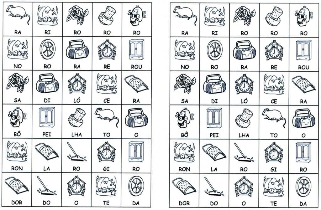 Desenhos com sílabas para montar R e S-Letra R