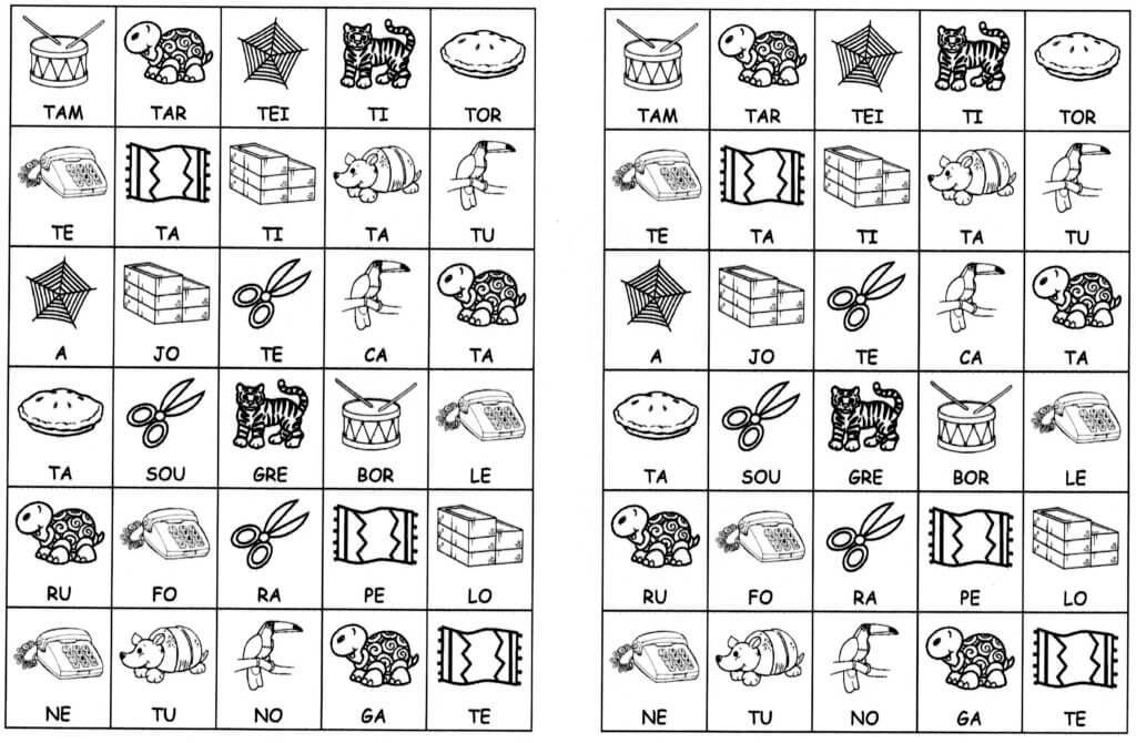 Desenhos com sílabas para montar T e U-Letra T
