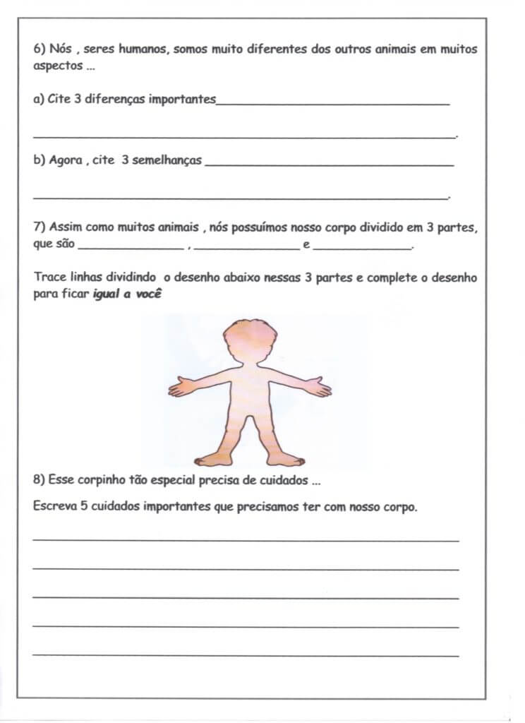 Avaliação-2 e 3 ano-Parte 2 Corpo Humano-Folha 1