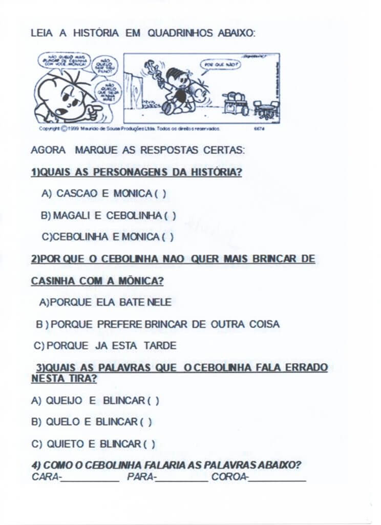 Interpretação de Quadrinho-Cebolinha