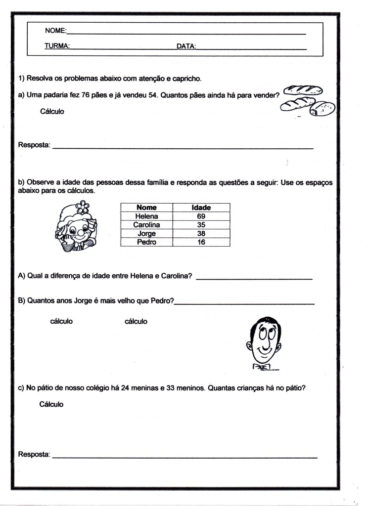problemas e tabelas - avaliação