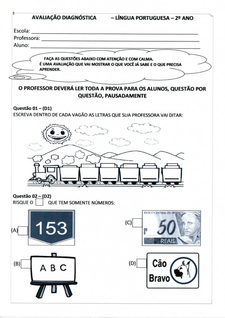 Avaliação Diagnóstica 2 Ano-Parte 1-Folha 1