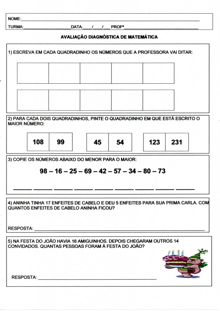 Avaliação Diagnóstica 2 Ano-Matemática-Folha 1