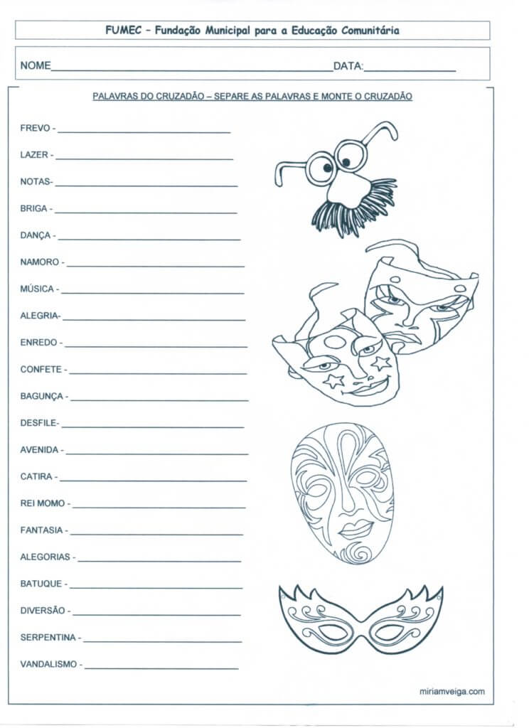 Atividades de Carnaval para EJA-Parte 2