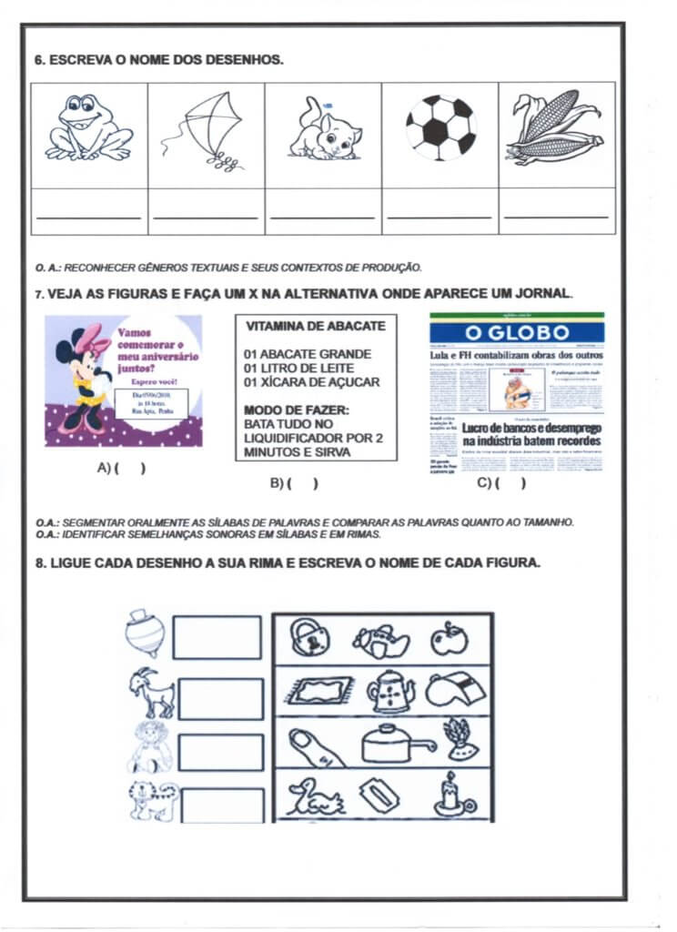 Avaliação Diagnóstica 1 Ano-Interpretação-Folha 2