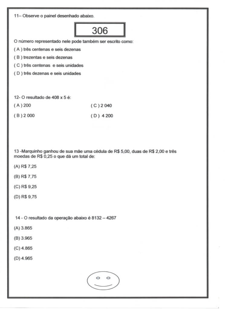 Avaliação Diagnóstica 3 Ano-Matemática-Parte 2-Folha 3