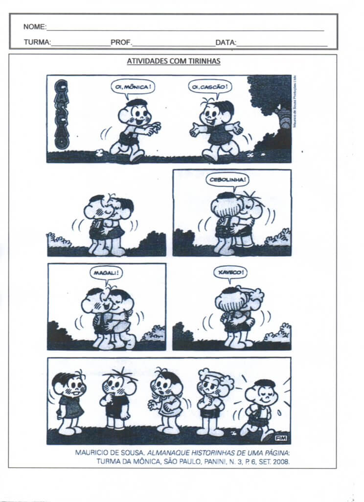 Atividade com tirinhas Turma da Mônica-Folha 1