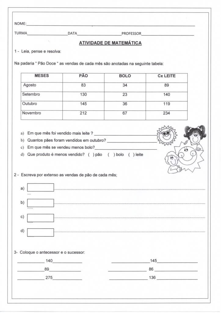 Atividade de Matemática 2 e 3 Ano-Folha 1