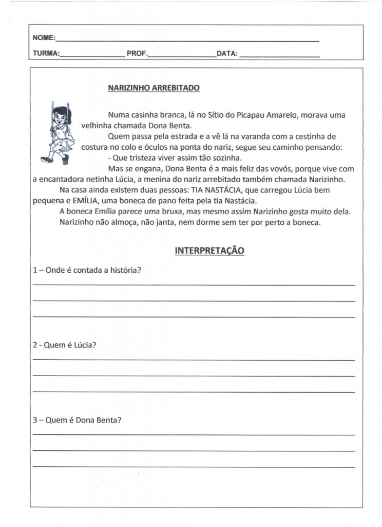 Avaliação-Interpretação de Texto Monteiro Lobato-Folha 1