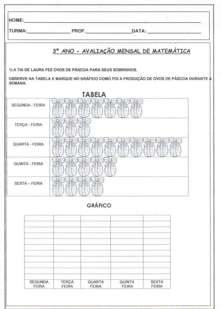 Avaliação de Matemática-3 Ano-Folha 1