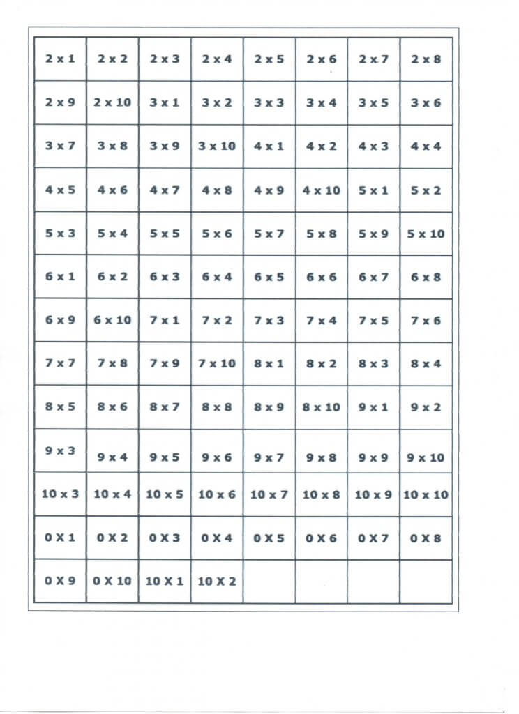 Bingo da Multiplicação-Folha 2