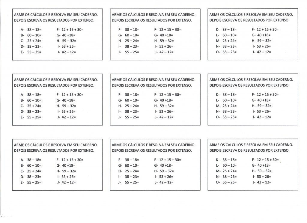 Atividade de Matemática-Contas para armar
