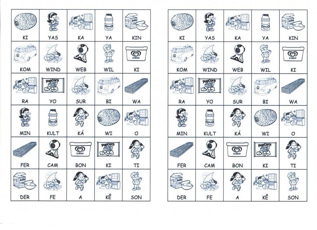Desenhos com sílabas para montar K e Z-Letra K