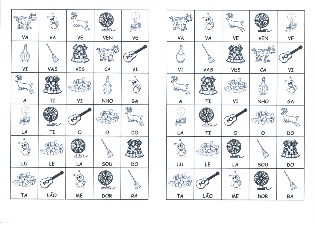 Desenhos com sílabas para montar V e X-Letra V