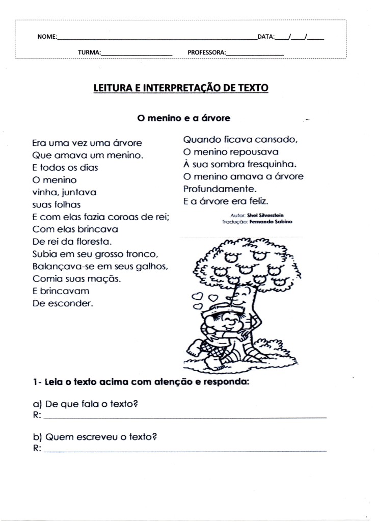 Leitura e interpretação-O menino e a árvore 1