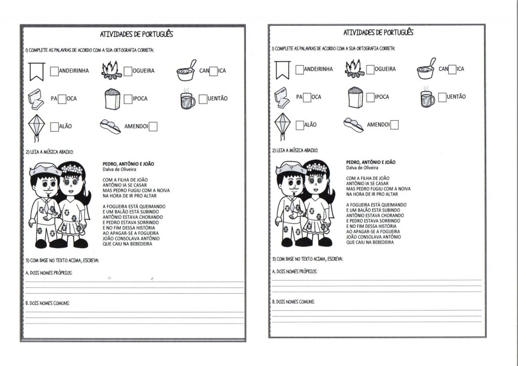 Festa Junina-Atividade de Ortografia e Nomes Próprios