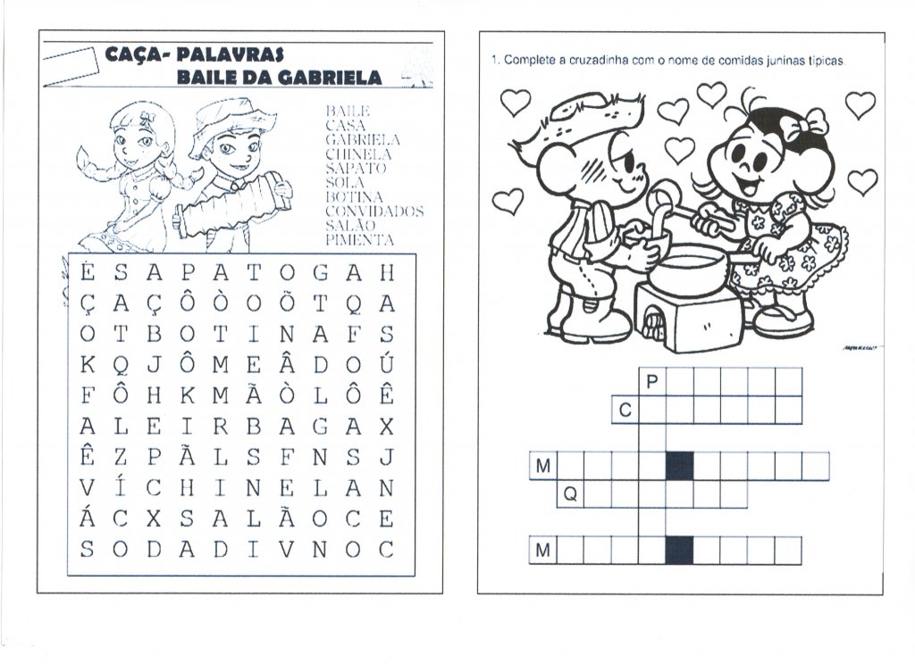 Festa Junina-Caça-Palavras e Cruzadinha-Folha 1