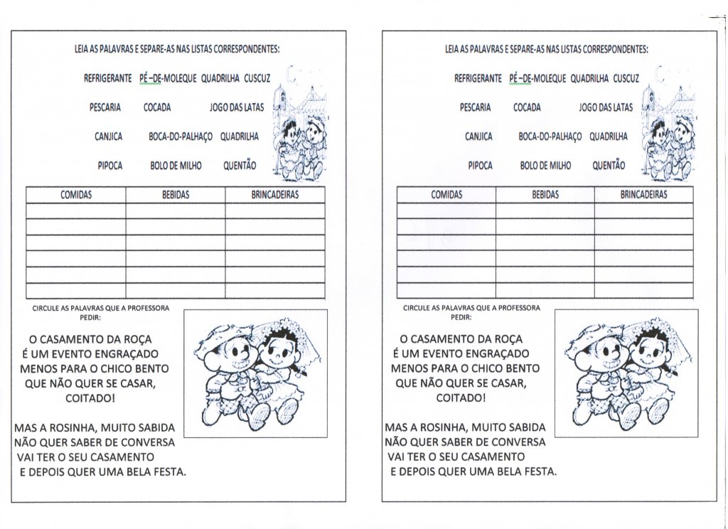 Festa Junina-Listas Separadas e Circular Palavras