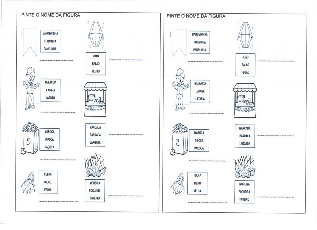 Festa Junina Leitura-Pinte o nome da figura-Folha 1