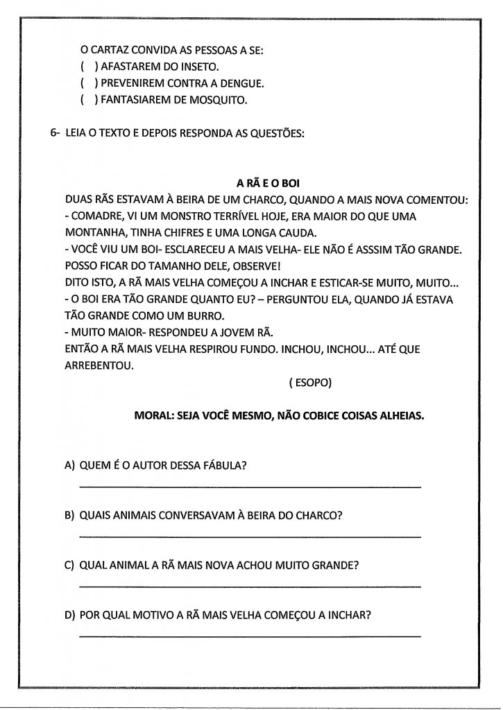 Avaliação de Língua Portuguesa-2 Ano-Parte 2-2-Folha 1