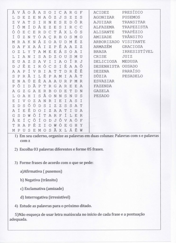 Diferenciando Letras S e Z-Frases afirmativas e negativas