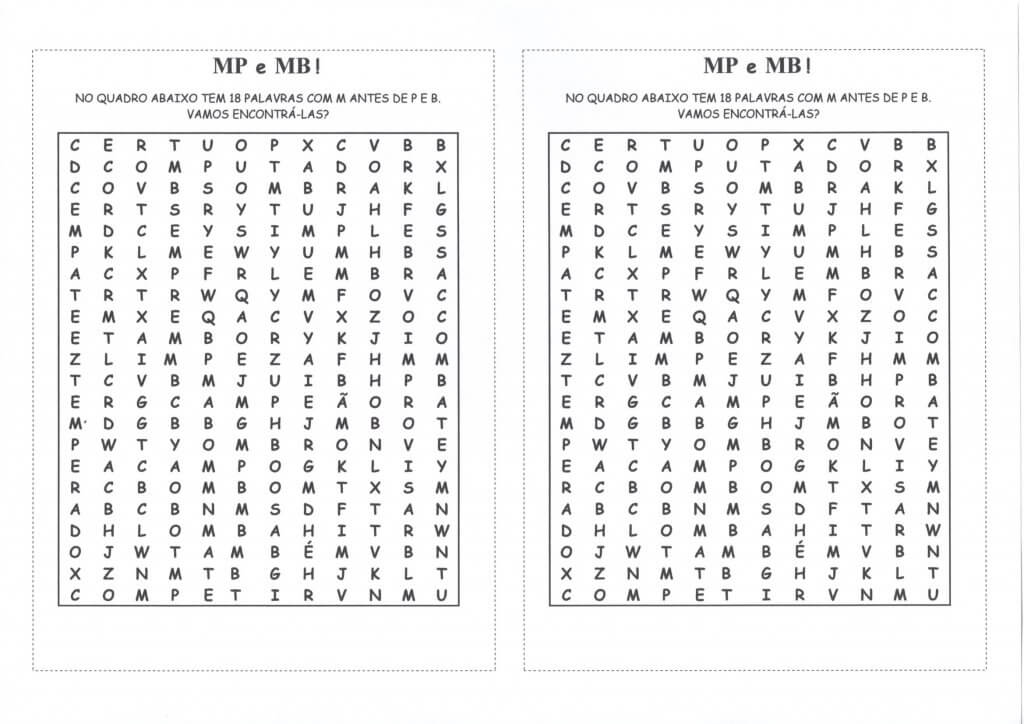 Caça-Palavras-Uso de M antes de P e B-Folha 1